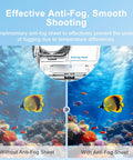 Comparison of Osmo Action 6 Bombproof Waterproof Underwater Housing Case with and without anti-fog shield in underwater scene