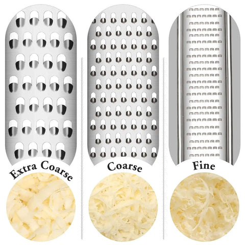 Three Piece Grater And Zester Set With Fine Coarse And Extra Coarse Holes Stainless Steel Dishwasher Safe