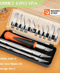 Exacto Knife Set With 16 Pieces Including Three Craft Knives And Thirteen SK5 Steel Blades In Storage Box