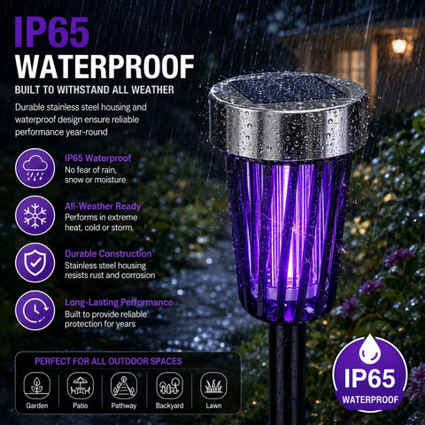 Solar Powered Bug Zapper Outdoor 4 Pack for Yard Garden Patio IP65 Waterproof with Auto On Off and Purple or White Light