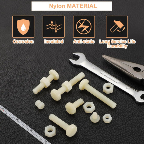 Hella Tough White M5 Nylon Screw And Hex Nut Assortment Kit 40 Sets Slotted Pan Head Fasteners Non Conductive Hardware For Electronics And Machinery White Plastic Screws 30Mm displayed on a textured surface.