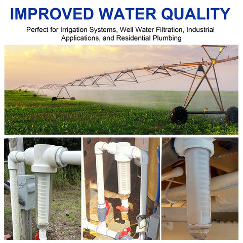 Go To Spin Down Sediment Filter One And A Half Inch 60 Mesh Replacement in irrigation system showing filters in use