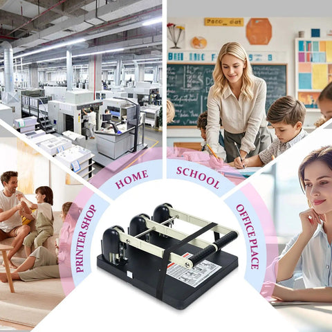 Three Hole Paper Punch For Office And Print Shop, Heavy Duty Metal Construction With Ergonomic Handle, Large Capacity Tray