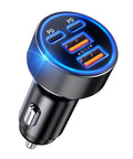 Two Pack 90W USB C Car Charger With Four Independent Power Ports Blazing Fast Cigarette Lighter Adapter view showing dual USB ports.