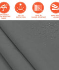 12x10 Ft Manual Retractable Outdoor Patio Awning With gray water-resistant UV-protected fabric and wind rating icons