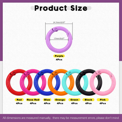 32Pcs 8 Colors 25mm 1 Inch Round Spring O Rings Assortment Kit With Carbon Steel Buckles Snap Hooks Keyring Rings for crafts