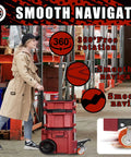 Person using Front Wheels Upgrade Kit for Milwaukee Packout System in warehouse; kit shows 360-degree rotation and smooth navigation.