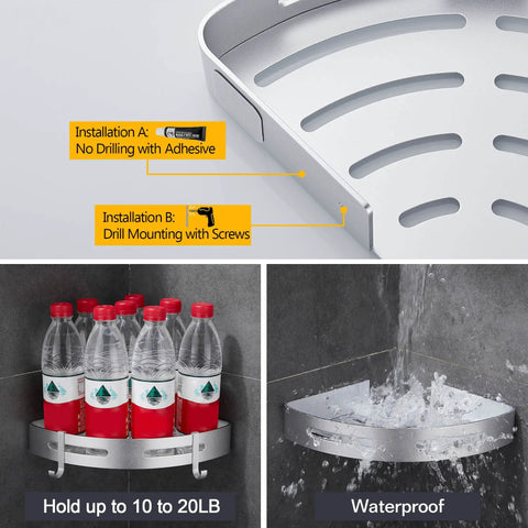 Corner Shower Caddy 2 Pack Adhesive Wall Mounted Basket Organizer for Bathroom and Kitchen No Drill Aluminum Silver Finish
