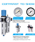 Half Inch NPT High Pressure Air Filter Regulator Lubricator Combo With Water And Oil Trap Separator Gauge 0 To 230 Psi Polycarbonate