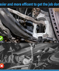 Heavy Duty 5 In 1 Ball Joint Separator And Pitman Arm Puller Kit With Tie Rod End Remover in use on vehicle suspension.
