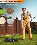 Man using Beast Lawn Leveling Rake With 30 By 10 Inch Plate And 73 Inch Stainless Steel Handle Heavy Duty Landscape Tool on lawn
