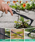 29 Inch Long Manual Crack Weeder For Sidewalk Crevices And Paver Edges Metal Handle Weed Puller in use on multiple surfaces