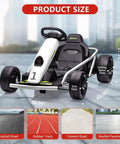 Side view of 24V Kids Electric Go Kart With Dual 250W Motors And 9Ah Battery, 8 MPH Drifting Ride On Toy, White, on pavement.