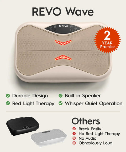 Wave Board With Red Light Therapy And Vibration Plate For Lymphatic Drainage, Built In Bluetooth Speakers, and Remote on display