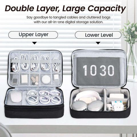 Premium Double Layer Electronics Travel Case Kickin Your Tech Stash Into Place With A Slick Cable Organizer Bag designed for storage of adapters and chargers.