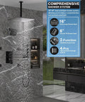 Enga Dual Head Shower System with Jets, 16" + 6" Shower Head with 4 Body Jets, 2-in-1 Handheld Shower Faucet Set, Matte Black, in a modern bathroom