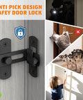 Two Pack 90 Degree Barn Door Lock Latches Matte Black Stainless Steel Security Flip Gate Latches installed on door