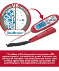 Instant Read Digital Meat Thermometer For GLP-1 Meal Prep displaying 165.3°F with protective sleeve, red color, waterproof.