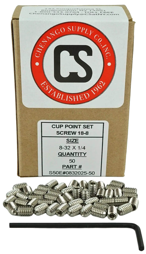Built Tough 18 8 Stainless Steel Cup Point Socket Set Screws With Hex Drive Heavy Duty Grub Fasteners 8 32 By 1 4 Inch Pack Of 50 with allen wrench.