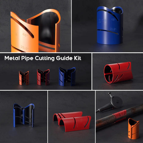 High Precision Metal Pipe Cutting Guide Kit With Magnetic Saddle Template for 22.5, 45, and 90 degree cuts, assorted colors