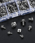 210 Piece Terminal Block Screw Set With Square Washers Sizes M3 To M5 in storage box, nickel plated carbon steel