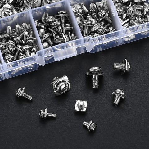210 Piece Terminal Block Screw Set With Square Washers Sizes M3 To M5 in storage box, nickel plated carbon steel