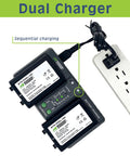 Two Pack Battery And Dual Charger For Nikon EN-EL18d Cameras plugged into power strip