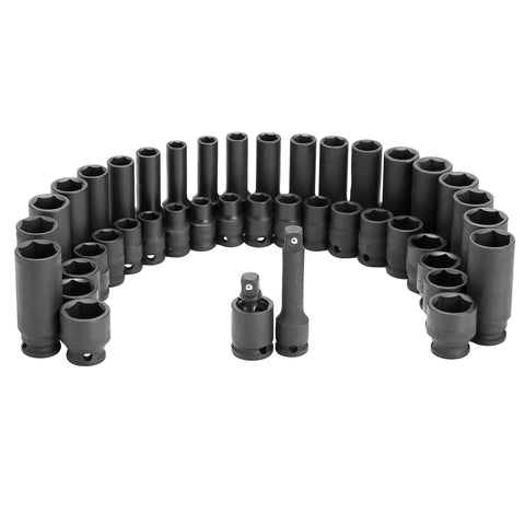 Master 42 Piece Three Eighths Inch Drive Impact Socket Set With Shallow And Deep SAE And Metric Sockets, Pro Grade Auto Repair Kit