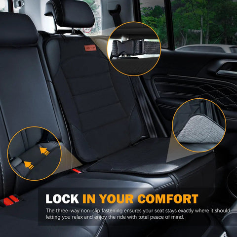 Interior view of car with 'Kid Friendly Car Seat Protector For Child Seats, Waterproof Seat Cover For Leather And Fabric Cars' installed.