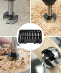 GMTOOLS Forstner bit set, 8-piece for wood; carbide round-shank bits in a case.
