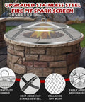 24 Inch Fire Pit Screen Cover With Handle And Poker, Stainless Steel Outdoor Round Mesh Lid Heavy Duty Replacement For Backyard Beach RV Camping Keeps Sparks In The Pit on stone fire pit outdoors
