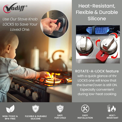 Kid Safe Stove Knob Locks For Gas And Electric Stoves Gray Silicone Safety Covers To Stop Toddlers And Pets From Turning On Burners Universal Size Protectors Baby Proofing For Home Easy Install 5 Pack shown in use on stove.