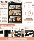 32 Inch Tall Metal Kitchen Storage Shelf With 3 Tier Adjustable Bakers Rack Organizers, Heavy Duty Industrial Steel Frame