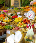 Heavy Duty Mechanical Hanging Scale With Dial 110 Lb 50 Kg Capacity in use at market weighing produce, durable metal construction