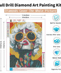 5D Diamond Painting Kit For Adults Beginner Retro Mod Girl Round Full Drill Diamond Art With Tools Edgy Colorful Dot Art Craft For Home Wall Decor And Gift Perfect For Stress Relief And DIY Creative Vibe 12x16 Inches with image of retro mod girl with sunglasses and colorful background.