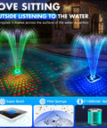 Upgraded Solar Fountain With Killer Light Show for Pools displaying colorful water jets and lights in a dark blue pool.