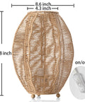 Rattan Woven Side Table Lamp For Boho Coastal Living Room And Bedroom Handmade Farmhouse Nightstand Lamp With 8.6 Inch Diameter And 11.8 Inch Height Delicate Light Patterns And Cozy Ambience