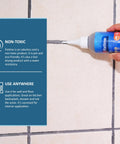 Hand applying premixed fast dry gray silicone tile repair kit with caulk filler and sealer for cracked bathroom kitchen and floor tiles 225g 8 oz DIY friendly for gaps and water leaks