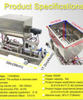 Heavy Duty Horizontal Pneumatic Paste Filling Machine Featuring Dual Nozzles And A Stainless Steel Heating Mixing Hopper Kicking Out Creamy Product Batches Consistently Between One Hundred And One Thousand Milliliters with detailed specifications.