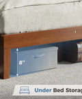 Heavy Duty Solid Pine Queen Platform Bed Frame With Stylish Headboard Thick Wood Slat Support Zero Squeak Guarantee No Box Spring Drama Hassle Free Setup Built Like A Tank For Couples with 8 inches clearance for under bed storage.