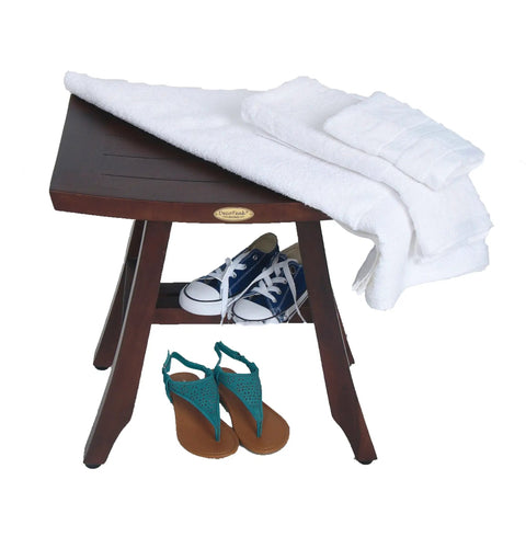 Teak Shower Bench 18 Inch Waterproof Wooden Seat For Inside Showers With Non Slip Feet And Curved Design, Spa Quality Shower Chair
