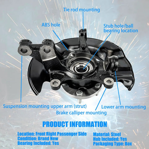 Bolt On Two Piece Front Left And Right Steering Knuckle Wheel Bearing Hub Assembly Replacement For 2009 2010 2011 2012 2013 Toyota Corolla Matrix 698381 698380 shown with labeled mounting points.