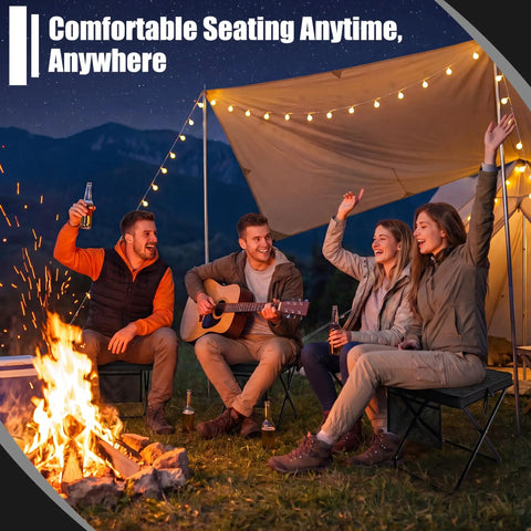 Group enjoying campfire with Go-To 2-In-1 Foldable Backpack Stool Heavy Duty Portable Seat For Fishing Hiking Picnics and Outdoor Adventures