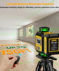 Laser Level With Tripod For Precise Tile Installation And Framing, Self Leveling 4x360 Green Beam, 4D Laser Level Kit With Dual 4000mAh Batteries, remote control view