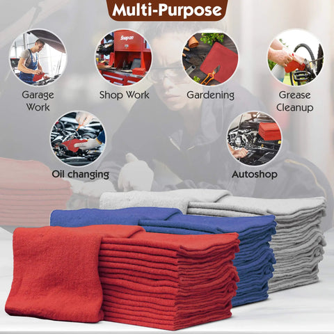 Lint Free 14x14 Shop Towels 25 Pack 100% Cotton Commercial Grade Red Rags For Auto Mechanics Pro Grade Durable 4 Sided Overlocked Stitching