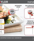 Waterproof Digital Instant Read Thermometer For Cooking BBQ Grilling Baking And Meat With Pocket Clip Red Color Recalibratable