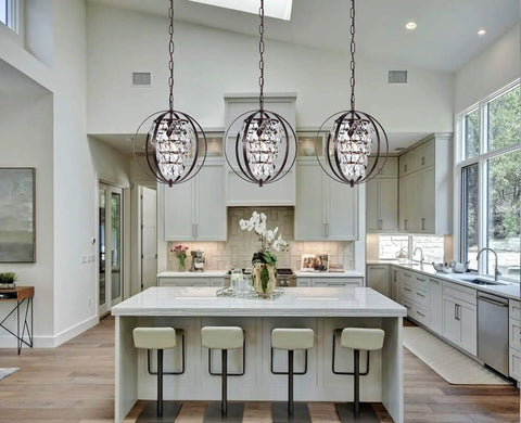 Bronze Vintage Crystal Pendant Light Fixture 1 Light Metal Hanging Chandelier For Entryway And Foyer in modern kitchen setup