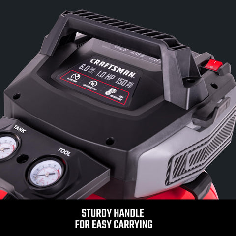 6 Gallon Portable Pancake Air Compressor Oil Free Max 150 Psi 1.0 HP 2.6 CFM At 90 Psi 120V Lightweight Electric Air Tool For Home Shop Projects With Carry Handle