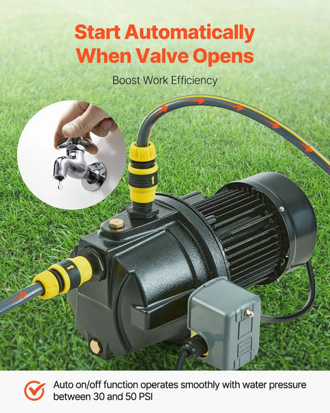 115 Volt Shallow Well Jet Pump 1 HP Heavy Duty Cast Iron Irrigation Water Pump with cords on grass