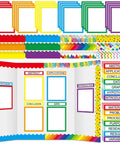 Rainbow Science Fair Board Kit with 60 scalloped borders, 24 subtitles, and 6 title stickers for classroom display boards.